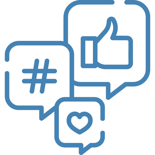 Icon representing the service: Social, which offers Motion Writer helps you connect with your audience, build relationships and enhance your voice across social media platforms.